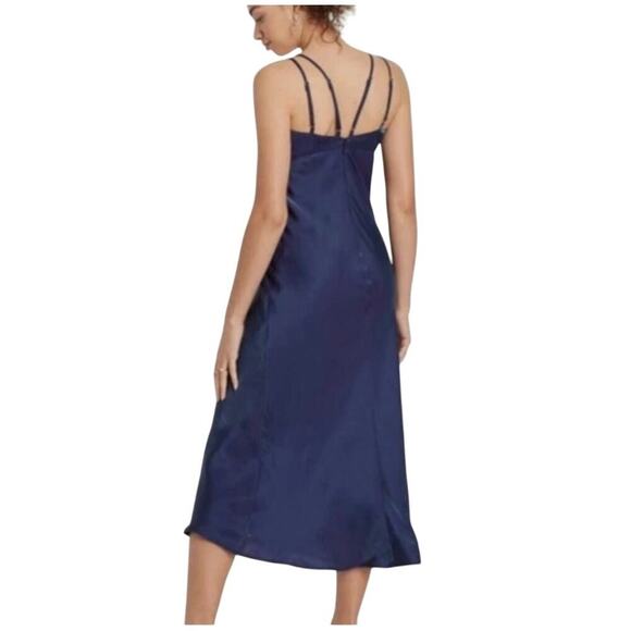 Women’s XXL Wild Fable Metallic Blue Satin Slip Dress Midi Cowl Neck NWT - Picture 2 of 2